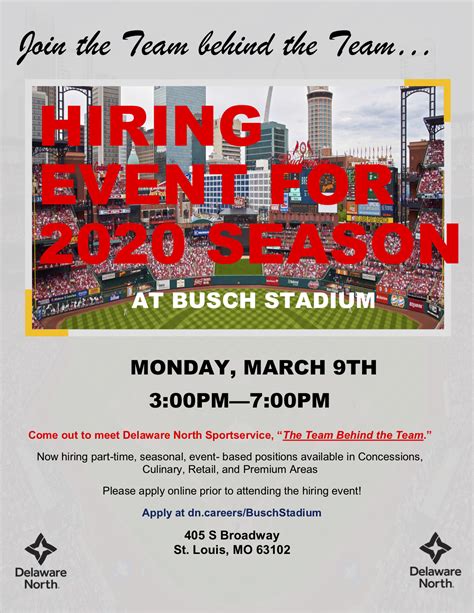 Delaware North Sportservice hosting hiring events for Busch Stadium jobs